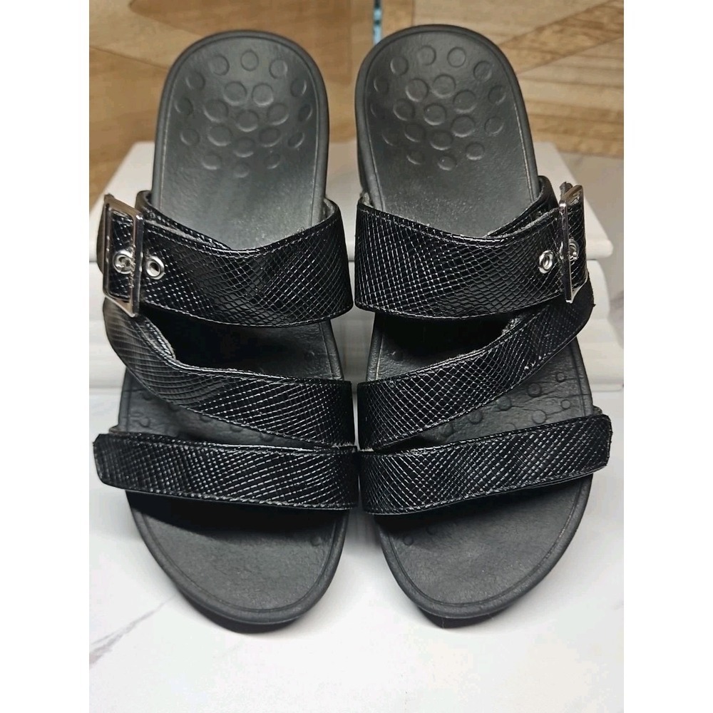 VIONIC PACIFIC RIO Strappy Slide Sandals Black Snakeskin Sz 6/37 Comfort #581